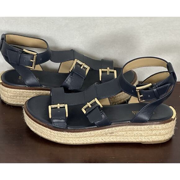 Michael Kors Cunningham Strappy Espadrille Sandal Women's 5.5M Black & Gold - Picture 2 of 9